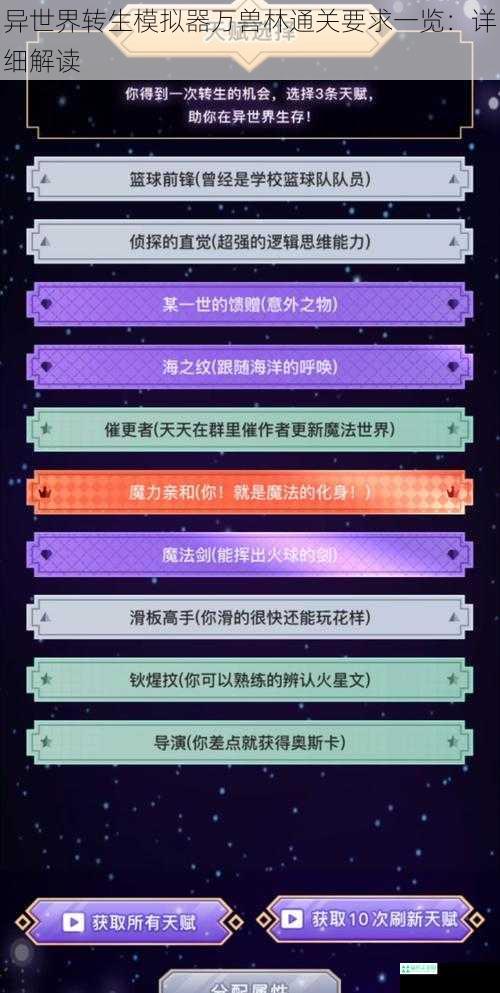 异世界转生模拟器万兽林通关要求一览：详细解读