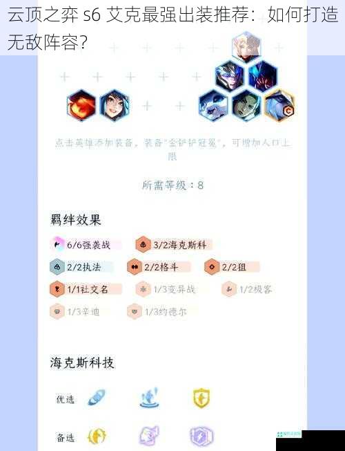 云顶之弈 s6 艾克最强出装推荐：如何打造无敌阵容？