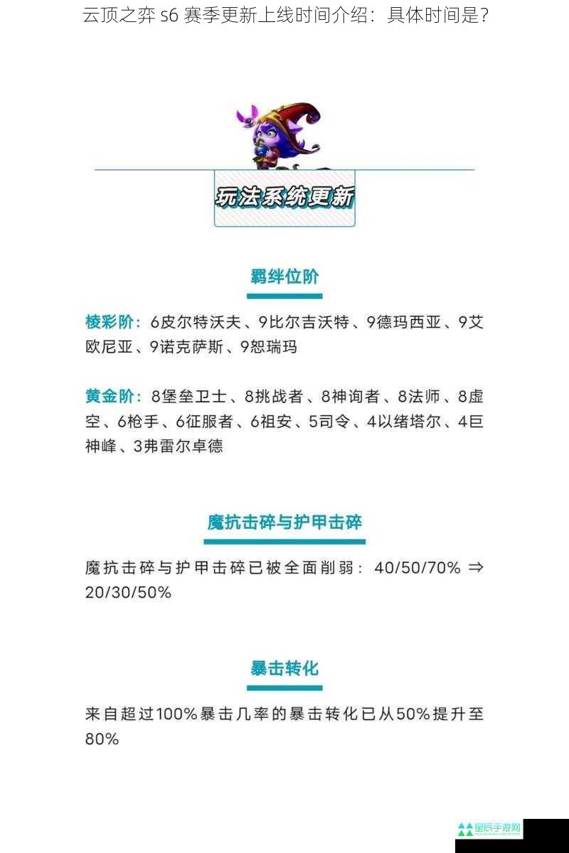 云顶之弈 s6 赛季更新上线时间介绍：具体时间是？