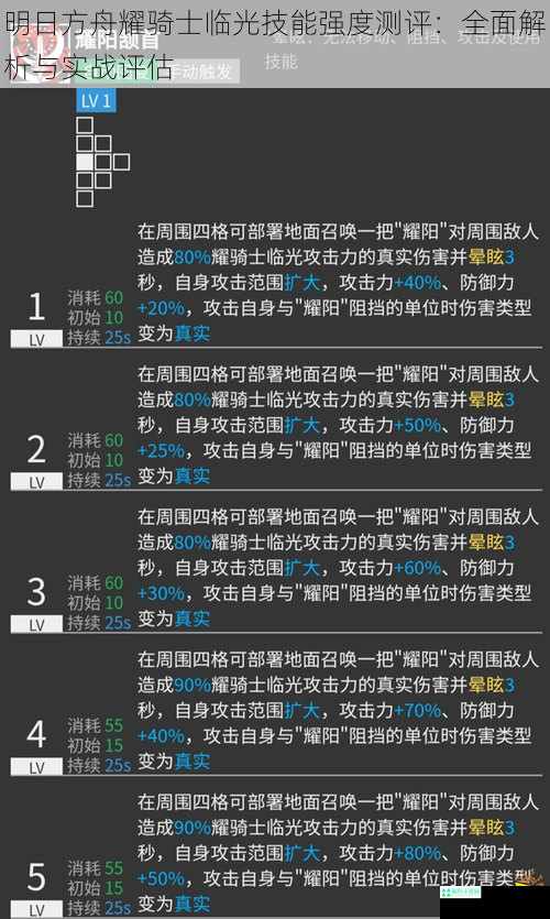 明日方舟耀骑士临光技能强度测评：全面解析与实战评估