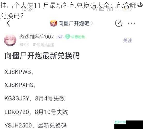 挂出个大侠11 月最新礼包兑换码大全：包含哪些兑换码？