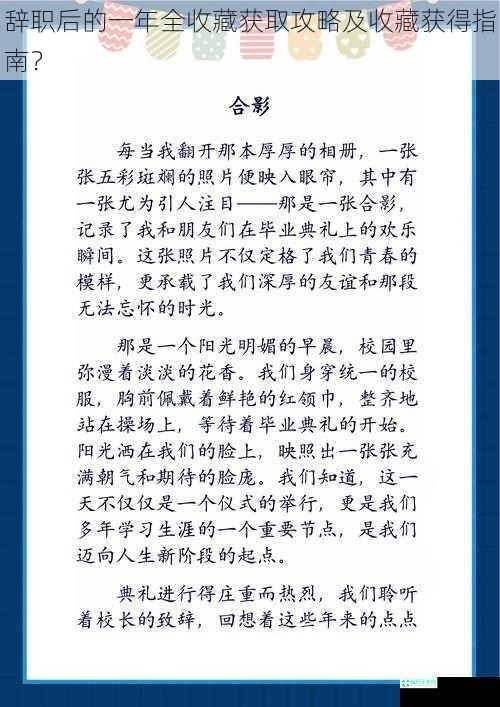 辞职后的一年全收藏获取攻略及收藏获得指南？