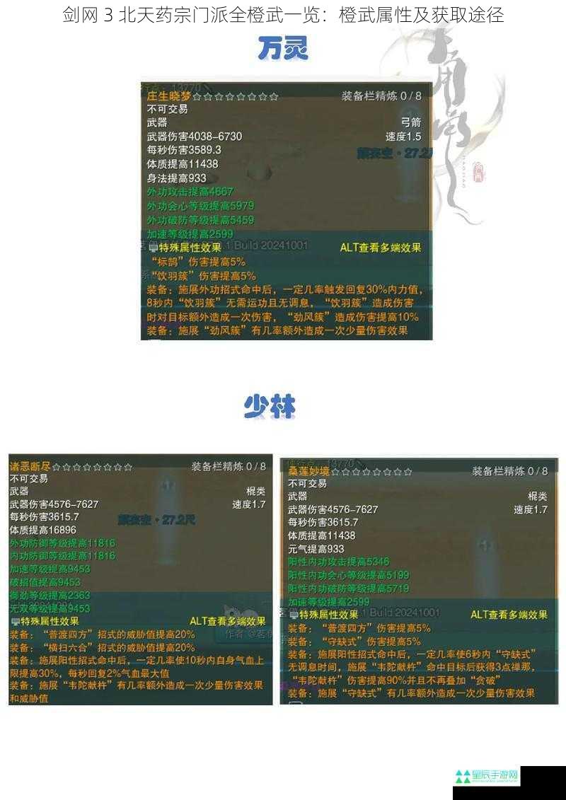 剑网 3 北天药宗门派全橙武一览：橙武属性及获取途径