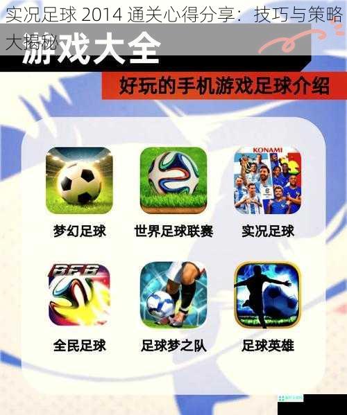 实况足球 2014 通关心得分享：技巧与策略大揭秘