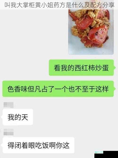 叫我大掌柜黄小姐药方是什么及配方分享