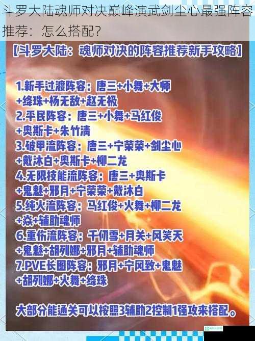 斗罗大陆魂师对决巅峰演武剑尘心最强阵容推荐：怎么搭配？