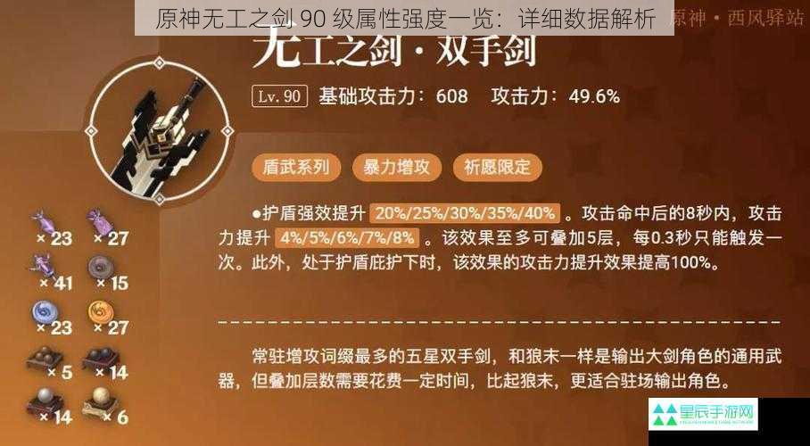 原神无工之剑 90 级属性强度一览：详细数据解析