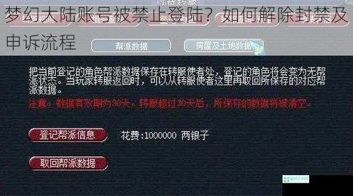 梦幻大陆账号被禁止登陆？如何解除封禁及申诉流程