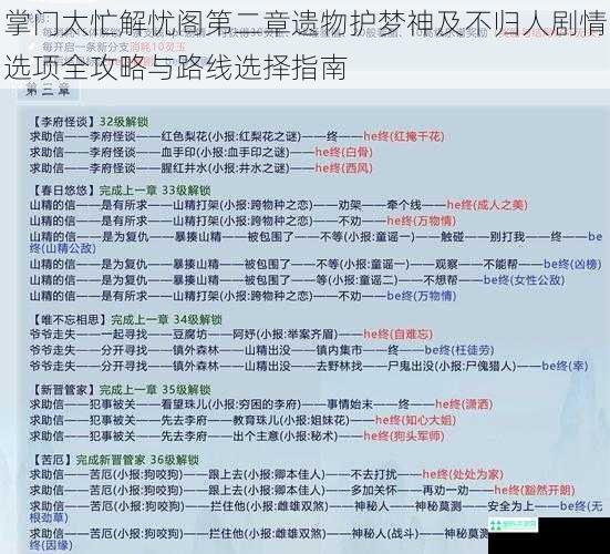 掌门太忙解忧阁第二章遗物护梦神及不归人剧情选项全攻略与路线选择指南