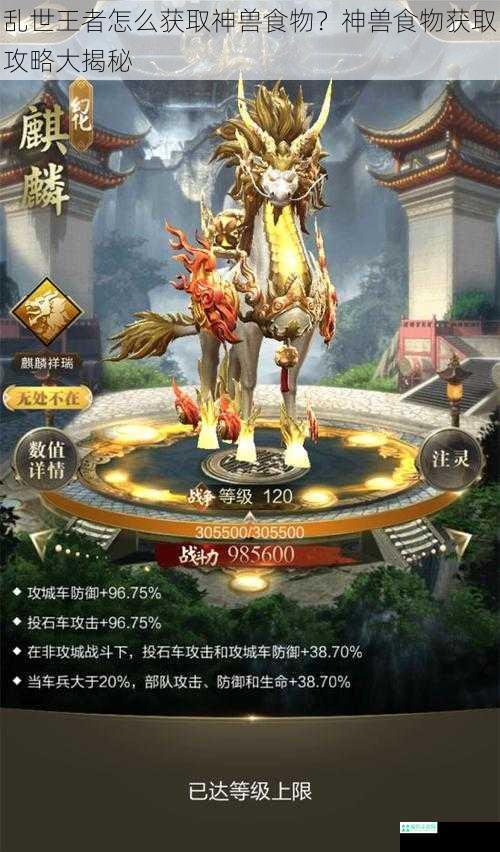 乱世王者怎么获取神兽食物？神兽食物获取攻略大揭秘