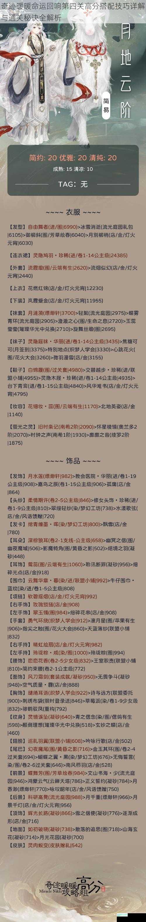 奇迹暖暖命运回响第四关高分搭配技巧详解与通关秘诀全解析