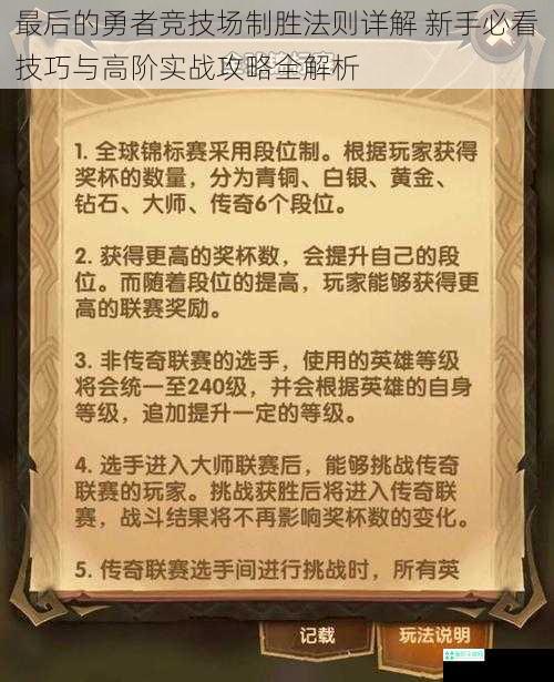 最后的勇者竞技场制胜法则详解 新手必看技巧与高阶实战攻略全解析